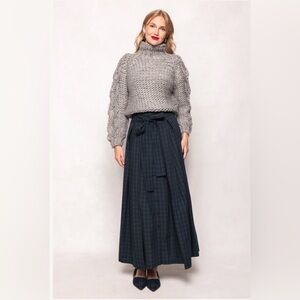 Ivy City Navy Angela Skirt Large plaid Christmas Holiday NWT